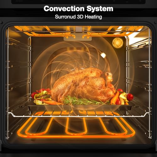 Image of 24 Inch Single Wall Oven, ETL Certified, ThermoMate 2.6 Cu. Ft. Electric Built-in Oven with 9 Cooking Functions in Stainless Steel, Convection Wall Oven, Anti-Mistouch Knob, Sensor Touch Control