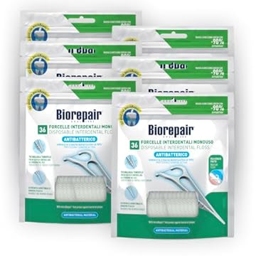 Biorepair, Forcelle Interdentali Monouso Con Microrepair® per Spazi Regolari e Stretti, per Igiene Orale, Ripara-Smalto, Aroma Menta Fresca, Pacco da 6 x 36 Pezzi