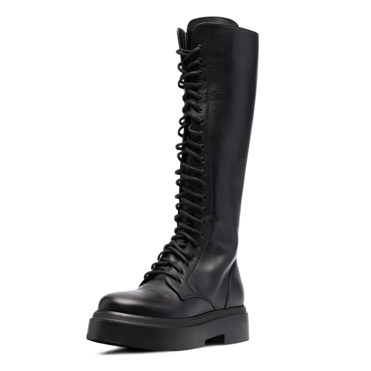 FOWT Women Round Toe Platform Knee High Boots Low Heel Lace up Riding Boots Classic Side Zipper Fall
