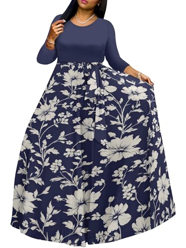 Image of PinkPatty Women's Long Sleeve Maxi Dress Plus Size Trendy Wedding Guest Wrap Dress with Pockets&Belt
