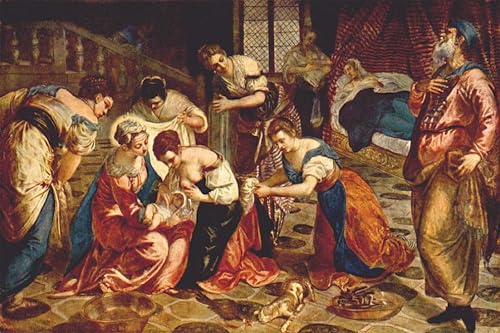 IPLUPJDY Lienzo Poster Clásicas Poster Cuadro Sobre Lienzo El nacimiento de San Juan Bautista de Jacopo Robusti Tintoretto para Decoración de Paredes 60x90cm