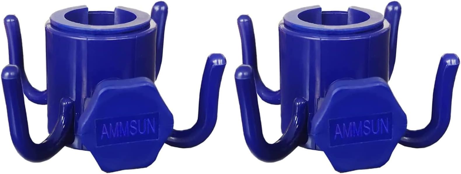 AMMSUN 2 Pack Beach Umbrella Hanging Hook, 4-prongs Plastic Umbrella Hook Hanging for Towels/Hats/Clothes/Camera/Sunglasses/Bags-Durable, Fit for Beach,Camping Trips Blue