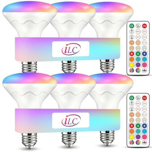 ILC BR30 LED Recessed Can Light Bulbs, Color Changing Remote Control E26 | Indoor Flood Light Bulbs, RGB 2700K-6000K 5CCT Tunable 10W 900LM 70W Equivalent, for 5"/6" Recessed Cans Only, 6 Pack