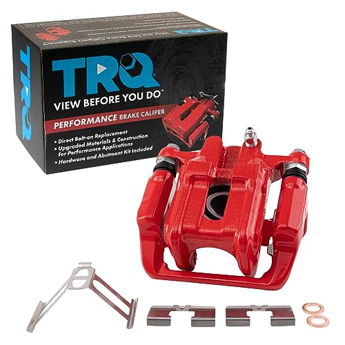 Image of TRQ Rear Right Brake Caliper w /Bracket Performance Red Passenger Side | For 2001-2003 Acura CL 1999-2008 TL 2003-2011 Honda Element