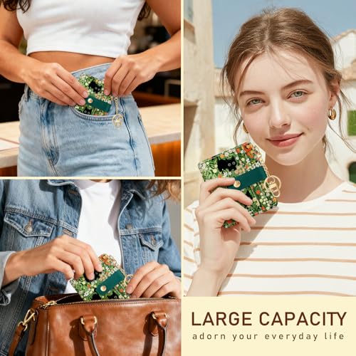 Image of Jogjam Rfid Women Wallet, Small Slim Thin Credit Card Wallet, PU Leather Bifold Cash Zipper Coin Pocket ID Window, for Female Ladies Teen Girls Girly Gifts, Black Cat Floral, Small, Modern