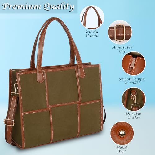 Image of Womanix Canvas Laptop Bag, 14 inch Laptop Bag, Work Shoulder Bag, Casual Briefcase, Handbag for Travel, Office, College With Long Adjustable Strap