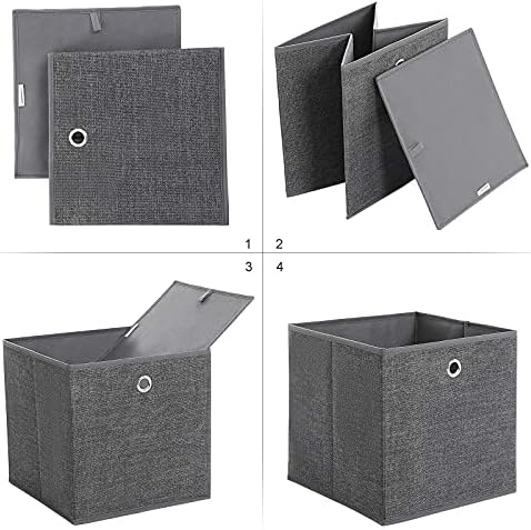 SONGMICS Storage Cubes, Set of 6, Non-Woven Fabric Foldable Storage Boxes and Toy Clothes Organiser Bins, Grey RYFB06G