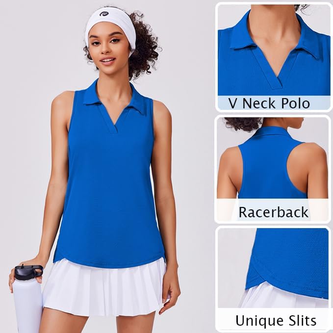 PINSPARK Womens Golf Shirt UPF 50+ Sleeveless Collared Shirts Quick Dry Tennis Polo V-Neck Racerback Athletic Workout Tank - Image 3