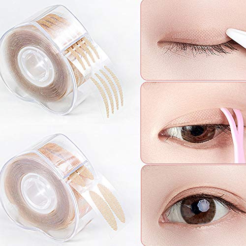 1200Pcs/600Pairs Invisible Double Eyelid Tape Stickers Adhesive Magic Charm Big Eye Fiber, Perfect For Hooded, Droopy, Uneven, Mono-Eyelids, Instant Eye Lift Without Surgery, 2 Rollers + Fork Stick #TOP7