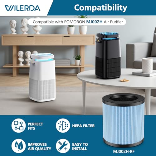 Image of MJ002H Replacement Filter Compatible with POMORON MJ002H Air Purifiers,HEPA Filter, Activated Carbon, High Performance 4-Layer Filter, Compared Part #MJ002H-RF, 2 Pack