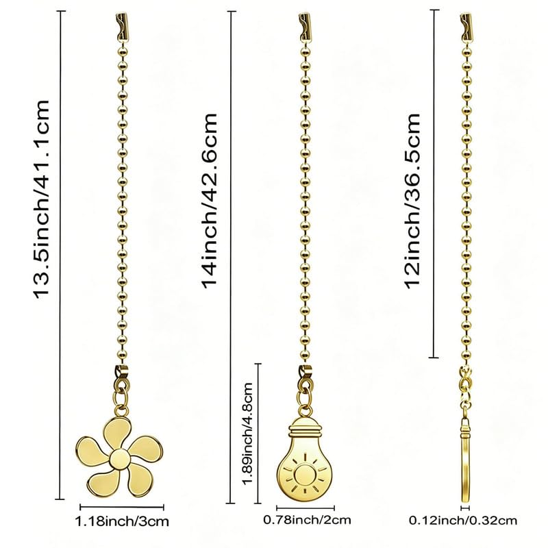 Image of 4pcs Ceiling Fan Pull Chain Extension, 12 Inches Decorative Fan Pull Chain Pendant Set, Beaded Ball Fan Pull Chain Extender Ornament with Connector, (Bronze and Gold)