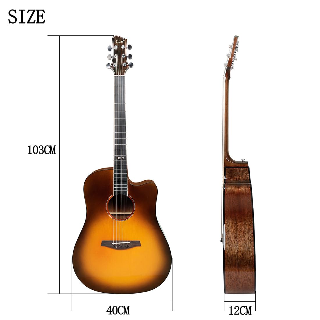 Massivholz Gitarre, 41 Zoll Gitarre, Fichte Mahagoni Folk Gitarre, Fehlende Eckgitarre, Anfänger Akustikgitarre, Gitarre Instrument, Akustikgitarre, Akustikgitarre (Sonnenuntergang)