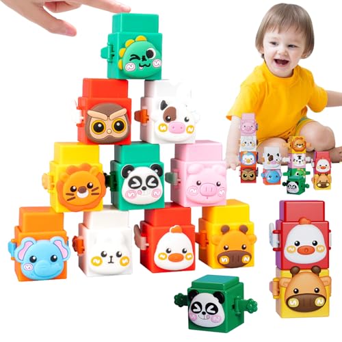 MACULPER 12 Tier-Bausteine in 6 Farben Blöcke Stapelwürfel Squeeze Stapeln und Sammeln mit Bewegungseffekt Lernspielzeug Montessori Sensorik Spielzeug Stapelspielzeug Geschenke für Kinder ab 3 Jahre