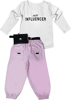 طقم مكون من 3 قطع للأولاد مكون من تيشرت بأكمام طويلة وبنطلون وحزام مطبوع عليه عبارة Influencer من 3 قطع، تيشرت بأكمام طويلة وبنطلون وحزام من بيبي شورا