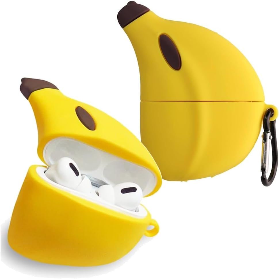 Airpodpro Case – Cute Banana Peel 3D Silicone Shockproof Cover with Keychain, Funny Kawaii Cartoon Protective Rubber Case for Airpodpro 1 & 2 (Yellow)