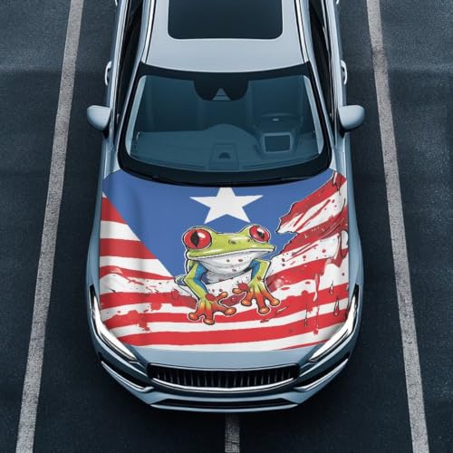 Image of Coqui Frog Car Hood Cover Protector for SUV Sedans Trucks 59x39 Inch Stretchable Car Hood Wrap Blankets Waterproof Sun Proof Auto Patriotic Decorations