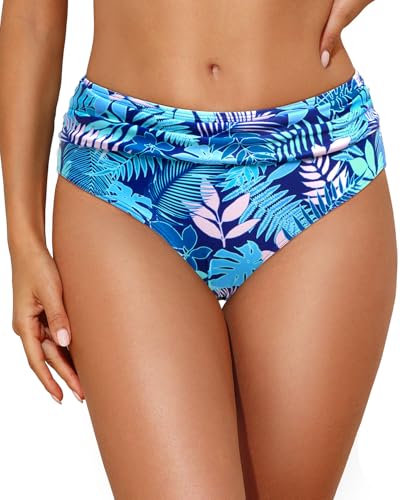 Image of Tempt Me Women Mid Rise Bikini Bottoms Full Coverage Swimsuit Ruched Scrunch Swim Bottom