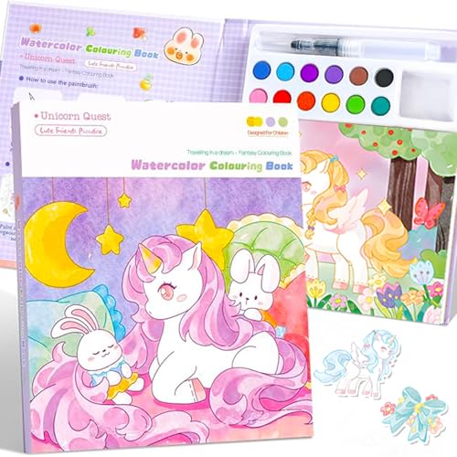 Aannanl Libro da Colorare con Acqua,Magico Acquerelli per Bambini,Album Libri da Colorare per Bambini 3-4-5-6 anni,Regalo Compleanno Bimba Femmina Maschio (Viola)