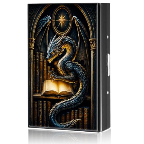 Metal Wallet,RFID Blocking Credit Card Holder-Blue Dragon Bookshelf | Small Credit Card Protector Hard Card Case with 6 Slots Wallet Gift for Women Men