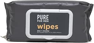 Pure for Men Flushable Wipes | Helps Eliminates Odor, 100% Biodegradable, Paraben &amp; Alcohol Free | Vitamin E, Micellar &amp; Aloe Vera | 48 Count