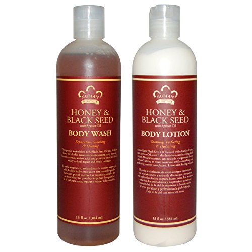Nubian Heritage Honey & Black Seed Body Wash and Body Lotion Bundle, With Apricot, Arabian Honey, Shea Butter, Vitamins C, D, and E, 13 oz each