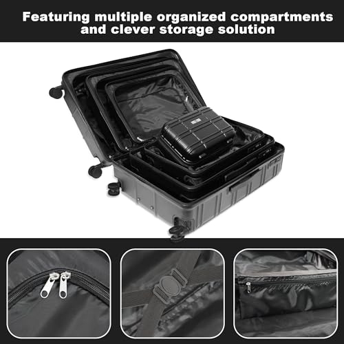 Luggage Sets ABS+PC Hardshell 4pcs Luggage Hardside Lightweight Durable Suitcase Sets Spinner Wheels Suitcase with TSA Lock (12/20/24/28),Black4