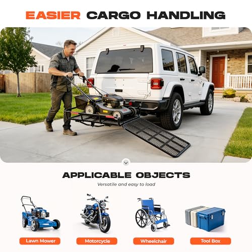 Image of ALMULOO Hitch Mount Carrier with Folding Ramp for Wheelchairs and Lawn
