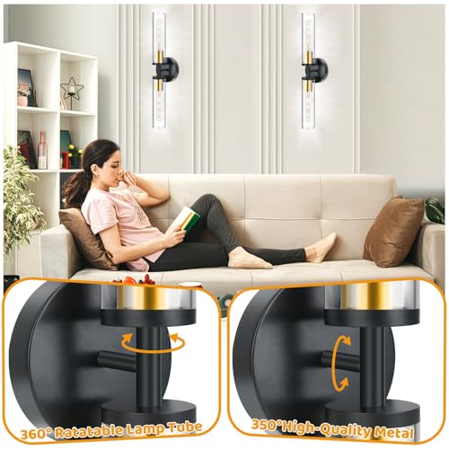 Image of LoTanop Wall Sconces Set of Two, Energy-Efficient Wall Sconce Light Fixtures for Bathroom Mirror Living Room Hallway Bedroom, Adjustable Rotating, Modern Wall Lighting with Clear Acrylic