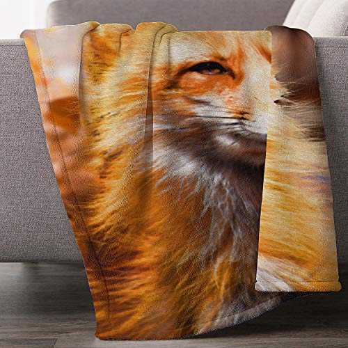 Loong Design Maple Leaf And Fox Throw Blanket Soft Fluffy Premium Sherpa Fleece Blanket 50'' X 60'' Fit For Sofa Chair Bed Office Travelling Camping Gift #TOP3