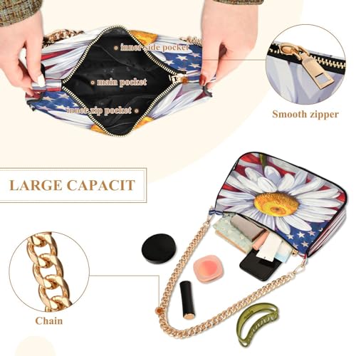 Image of Shoulder Bags for Women American US Flag Independence Day Patriotic Hobo Tote Handbag Small Clutch Purse with Zipper Closure