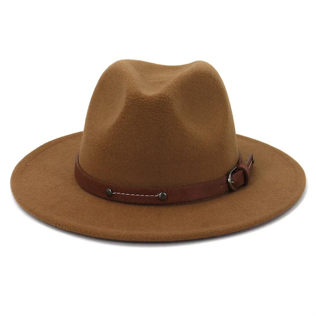 Cappello Fedora unisex, tinta unita, cintura marrone, tesa larga, cappello a cilindro jazz, cappello invernale classico elegante Panama