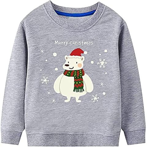 Children Christmas Shirts Boys Xmas Shirts Toddler Cool Snowmen Bear Grey Shirts Baby Shirts Kids Long Sleeve Cotton Crew Neck Shirts Casual Winter Shirtss Age 5-6 Years Cover