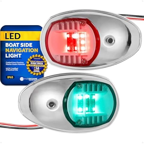 Five Oceans Boat Navigation Lights, LED Bow Light, Navigation Lights for Boats LED Red and Green, Boat Lights Navigation Horizontal Mount Sidelight, 12V, USCG 2NM Certified - FO2890 Cover