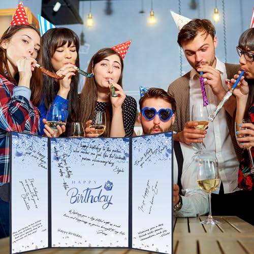 Image of Crenics Blue and Black Birthday Decorations for Women Men, Creative Birthday Guest Signature Book Alternative 18 inch x 12 inch, Awesome Birthday Gifts for Girls or Boys
