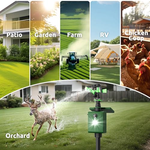 Image of Motion Activated Animal Repeller with Water Sprinkler, Solar Powered Deer Repellent Devices, IP65 Waterproof Cat Repellent Outdoor with Flashing Light, Deter Foxes Skunks Dog Raccoons from Garden