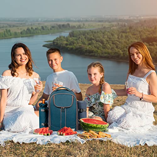 Hap Tim Picnic Basket Backpack for 4 Person with Blanket, Wine Holder, Cooler Compartment, Cutlery Set, Couples Gifts, Mr & Mrs Gifts, Bridal Shower Gifts, Registry Wedding Registry, Blue (3065-BL) - Image 4
