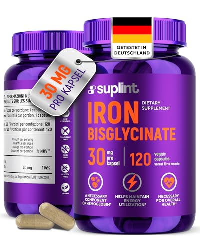 Eisen Bisglycinat 30 mg – Hochdosiert & Gut Verträglich – 120 Kapseln – Entwickelt in den Niederlanden, Laborgeprüft in der EU (1 Pack)