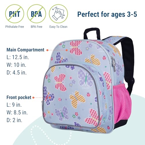 Image of Wildkin 12 Inch Toddler Backpack for Kids, Butterfly Garden | Ages 3-7, insulated front pocket - coordinates with matching Wildkin nap mats and water bottles
