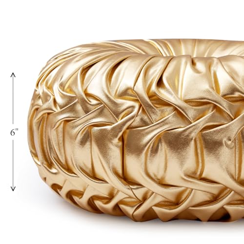 Image of EUCIOR Gold Throw Pillows,Circular Pillow,Pumpkin Pleated Handmade Throw Pillows,Gold Pillows,Smooth Metallic Leather Decorative Pillows for Home Decor Bedroom Living Room Couch Bed Sofa