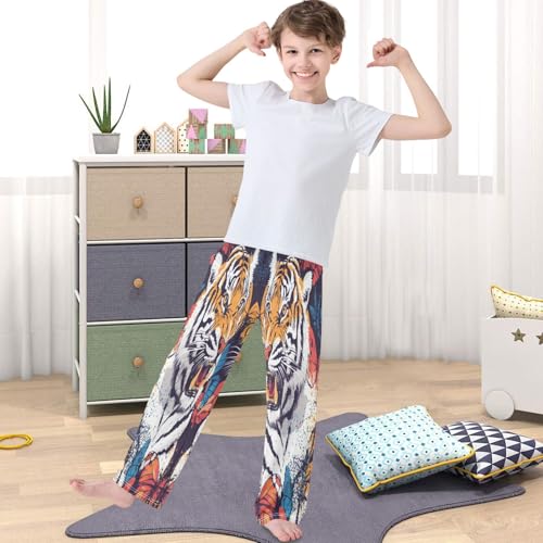 Boy's Pants Danger Tiger Butterfly Jogger Pants Elastic Waist Long Bottoms Trousers with Pockets 6-14 Years4