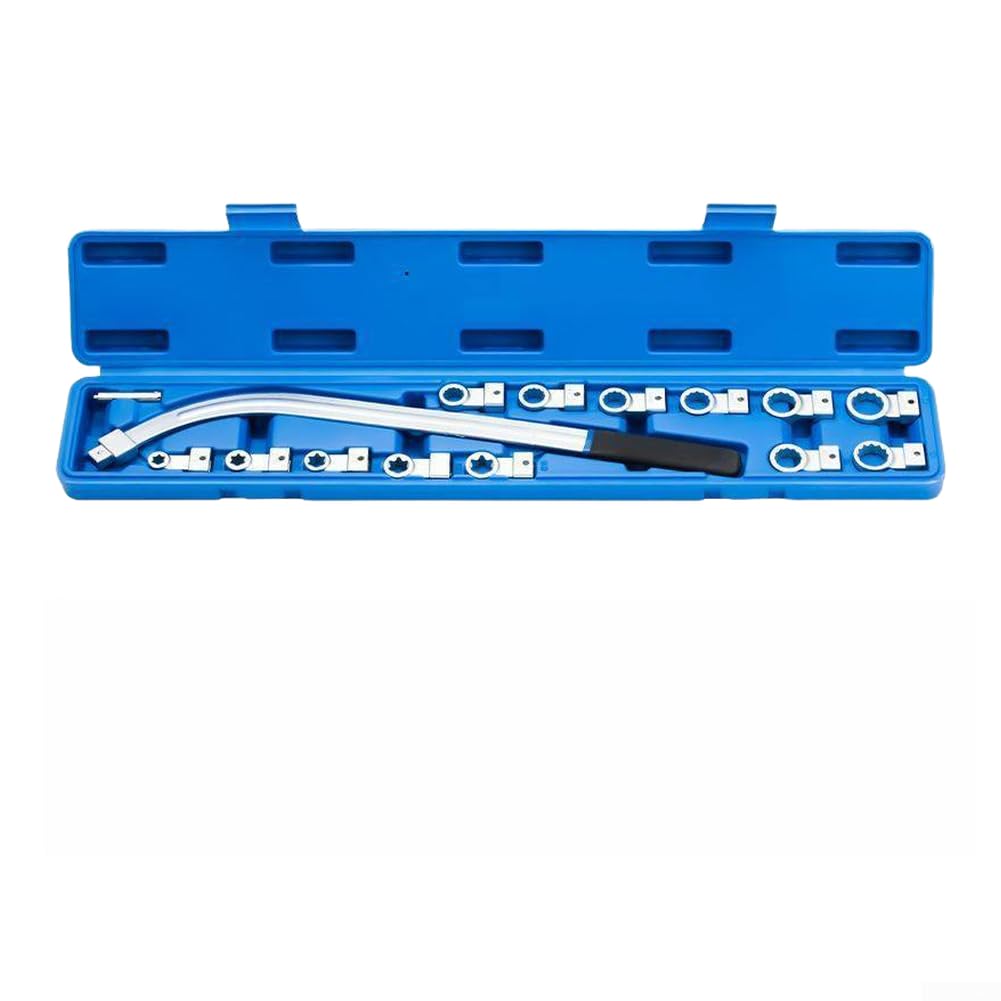 Juego de llaves de carraca de 13 piezas de llaves de mango curvado para extracción de poleas – para agarre antideslizante de acero cr V – Caja de almacenamiento compacta herramientas de