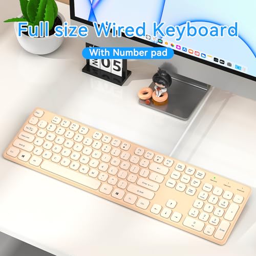 Image of Wired USB Keyboard, Comfortable Quiet Chocolate Keys, Durable Ultra-Slim Computer Keyboard Wired(QWERTY) for PC, Windows 11 /10 /8 /7 /XP (Milk Tea, Wired Keyboard for Windows)