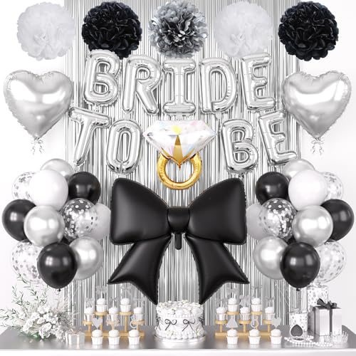 Image of Black Silver Bachelorette Party Decorations, Bride To Be Bridal Shower Kit