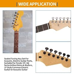 LifCratms Lot de 6 mécaniques noires verrouillables 3L3R pour guitare électrique Fender Stratocaster Strat Telecaster Telecaster - Les Beatles, Paul McCartney, John Lennon, RIngo Starr, George Harrison LifCratms Lot de 6 mécaniques noires verrouillables 3L3R pour guitare électrique Fender Stratocaster Strat Telecaster Telecaster – Image 6
