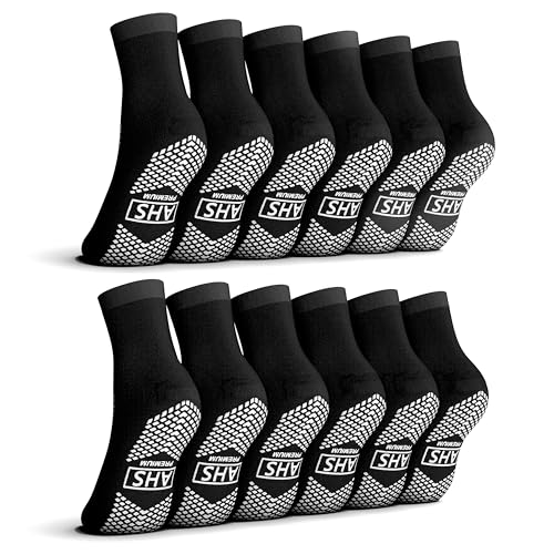 AMERICAN HOSPITAL SUPPLY Premium Anti-Slip Socks | Black Grip Socks | XXXX-Large| Pack of 6 Pairs