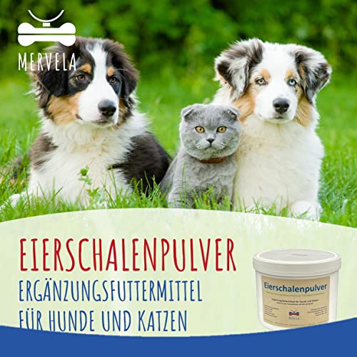 MERVELA Eierschalenpulver Hunde | 500 Gramm | Eiweißpulver | Eierschalen gemahlen | Kalzium für Hunde & Katzen | Eierschale | 100% natürlich | Hundefutter-Futterzusatz | Calcium Knochen & Zähne