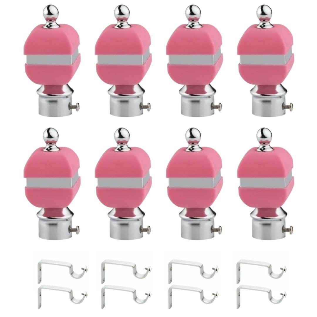 Rkoing ABS Curtain Bracket Parda Holder with Support 1 Inch Rod Pocket Finials Designer Door and Window Rod Support Fittings, Curtain Rod Holder (Pack of 8, Pink)