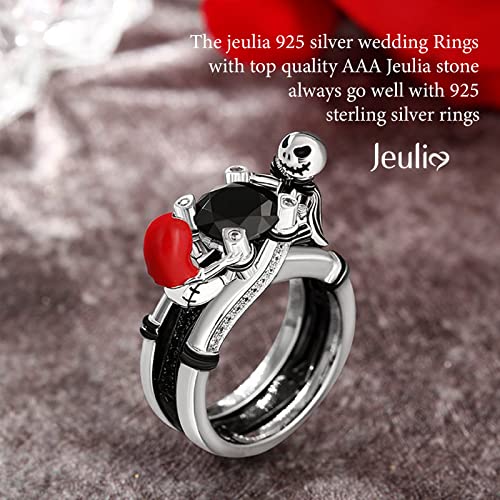Image of Jeulia Hug Me Magic of Love Skull Couple Round Cut Sterling Silver Ring for Women Wife Girlfriend Engagement Wedding Anniversary Christmas Birthday With Jewelry Box