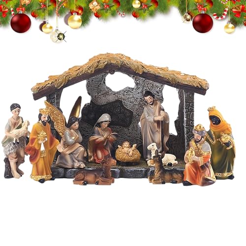 kinrguiyuez Nativity Set With Figures,Nativity Scene Decorations, Scene Decorations And Figures, Stables,manger Of Jesus Church Christmas Home