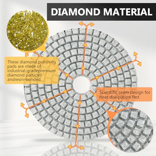 Image of 4 Inch Diamond Polishing Pads, 22 PCS 50-8000 Grit Wet /Dry Granite Stone Polish Pad Kit with 5 /8''-11 Backer Pad, Drill Adapter and Wool Disc for Granite Marble Concrete Stone Tile